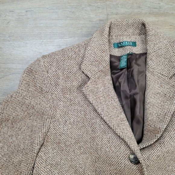 Vintage Lauren Ralph Lauren Blazer Suit Jacket Brown Wool 4 Button Career Womens - Picture 3 of 9